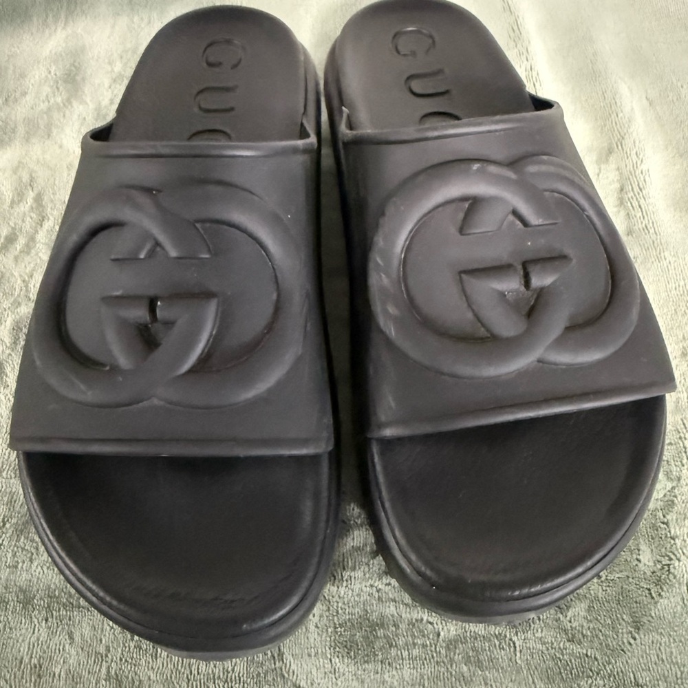 Gucci Embossed Black Slides